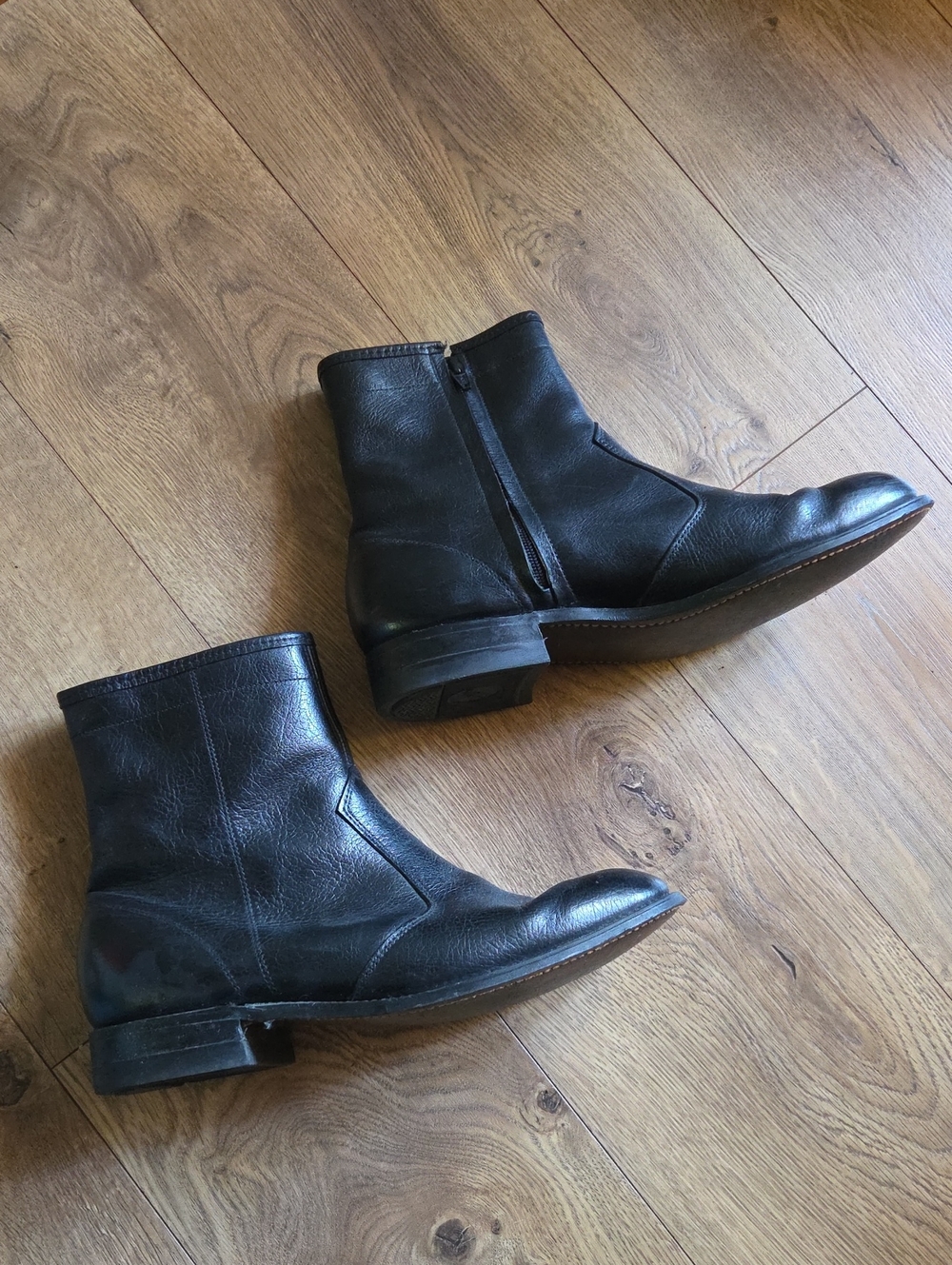 Vintage Black Leather Goodyear Zip Ankle Boots